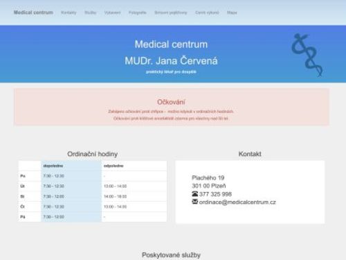 Praktický lékař pro dospělé Medical centrum - MUDr. Jana Červená