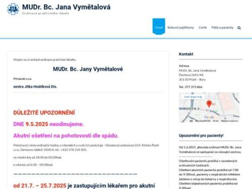 Praktický lékař pro dospělé - MUDr. Bc. Jana Vymětalová