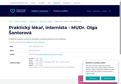 Zobrazit webové stránky Interní a praktický lékař pro dospělé - Rokycanská nemocnice - MUDr. Olga Šantorová