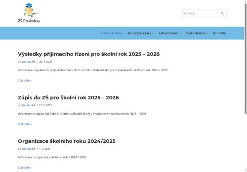 Webové stránky Základní škola a Mateřská škola Praskolesy, okres Beroun, Praskolesy