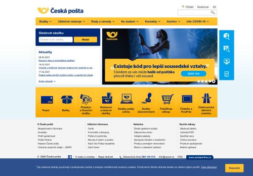 Webové stránky Česká pošta, s.p., Třebíč