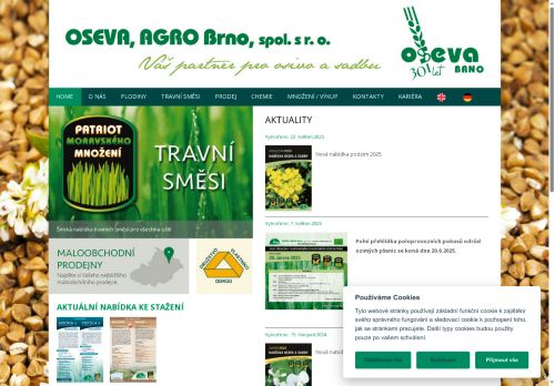 Webové stránky OSEVA, AGRO Brno, spol. s r.o., Židlochovice