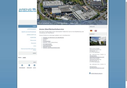 Webové stránky Arens Oberflächenfullservice s.r.o., Břeclav